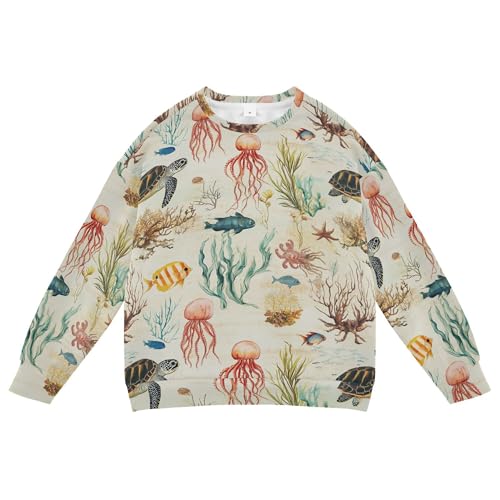 JUNZAN Cartoon Sea Turtle Jellyfishes Little Boys Sweatshirt Hoodie Fleece Fall Tops Shirts Camping 4T