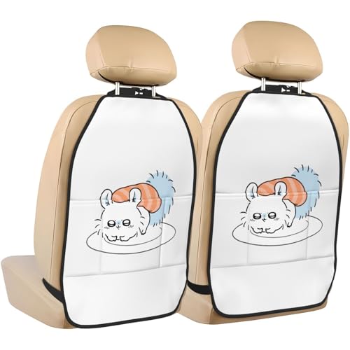 車用 キックガード ちいかわ モモンガ バックキックマット シートアンチキックパッド 収納ポケット 車の後部座席カバー 保護マット 耐久性 多機能 小物入れ 蹴り防止 汚れ防止 取付簡単 汎用 カー用品 内装シートアクセサリー 2枚セット