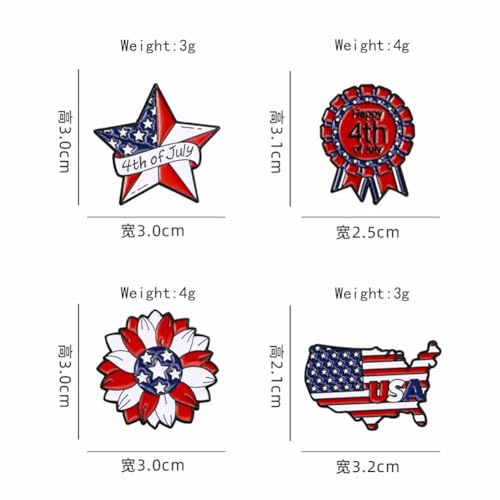 Image of American Flag Brooch Pins 4th of July Brooches for Women Men Red White Blue USA Flower Star Flag Lapel Pins Independence Memorial Day Brooches Patriotic Medal Suit Dress Badge Jewelry Accessories 4 Pcs /set（Style02）