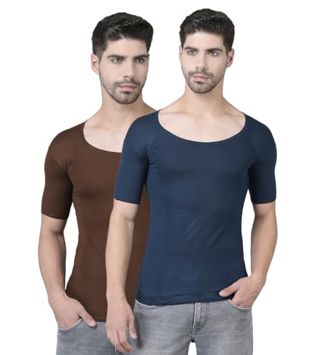 Image of Dollar Lehar Men Combed Cotton Round Neck with Sleeve Vest -Colour May Vary