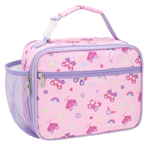 BrainyBees Lunch Bag for Girls - Insulated Kids Lunch Box Reusable Girls Lunchbox with Water Bottle Holder Toddler Lunch Tote Bag for School Daycare,...