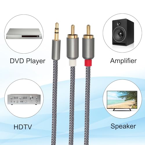 Cable divisor RCA Y de 2m: conector doble macho a AUX de nailon gris 5