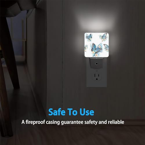 Image of Night Lights Plug into Wall Blue Butterfly on Blossom Night Lights Dusk to Dawn Sensor Led Lamp for Women Men,Led Lights for Stairway /Hallway /Bedroom,0.5W