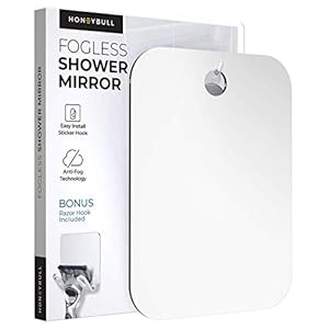 HONEYBULL Shower Mirror Fogless for Shaving – (Large 8x10in) Flat Anti Fog Mirror with Razor Holder for Shower, Mirrors, Shower Accessories, Bathroom Mirror & Accessories, Holds Razors for Men