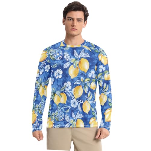 Bolaz Mens UV Protection Shirts Rash Guard Long Sleeve UPF 50+ Watercolor Lemon Quick Dry S
