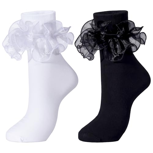 Image of Dicry Socks for Women, Big Ruffle Socks with Turn Cuff and Double Lace
