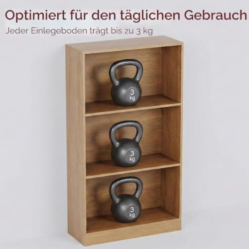 Vida Designs Cambridge Bücherregal mit 3 Ebenen, mittelhoch, Eiche, Holz-Regaleinheit für Büro, Wohnzimmermöbel – Ansicht 4