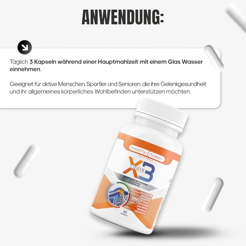 X3 Healthy Fusion | Komplex aus Glucosamin, Chondroitin, Kurkuma & MSM | Für starke Gelenke, gesunden Knorpel & leistungsfähige Muskeln | Lindert Schmerzen & verbessert die Beweglichkeit | 90 Kapseln