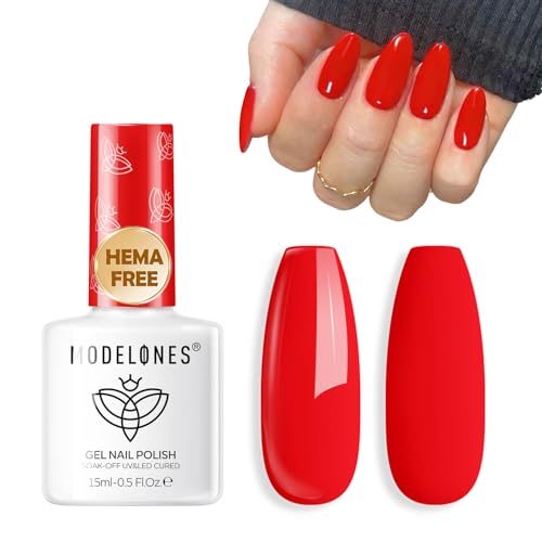 Image of modelones Red Gel Nail Polish 15ML, Hema Free Summer Neon Soak-Off UV Gel Polish - 28+Days Long-Lasting Nail Art DIY Manicure Kit Home Salon Women Gifts
