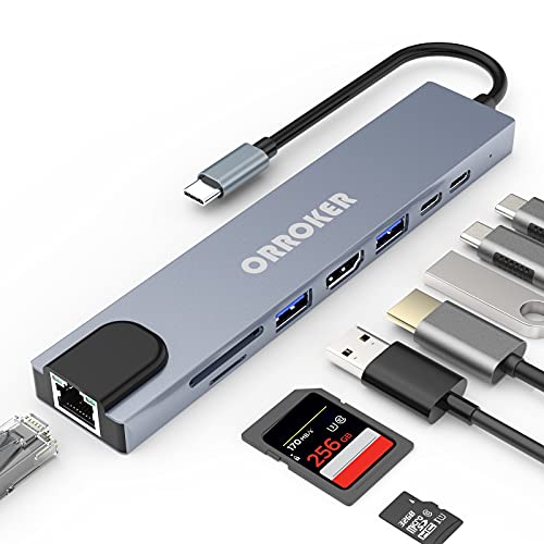 Image of USB C 8 in 1 HDMI 4K SD /TF Card Readers with Ethernet Port for MacBook Pro (100W, Grey)