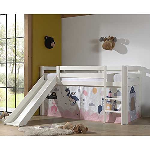Hochbett, 90 x 200 cm, Rutsche inkl. Bezug Fairy Pino - Weiß Cover