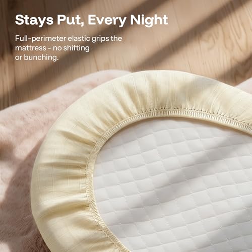 Image of HARPPA Cuddly Bassinet Sheets, Bamboo Viscose Cotton, Oeko-TEX Certified | 2 Pack, Soft and Breathable, Stay Put Fit, Deep Pocket, Elastic Skirt, Reinforced Edges, Lightweight Muslin Fabric