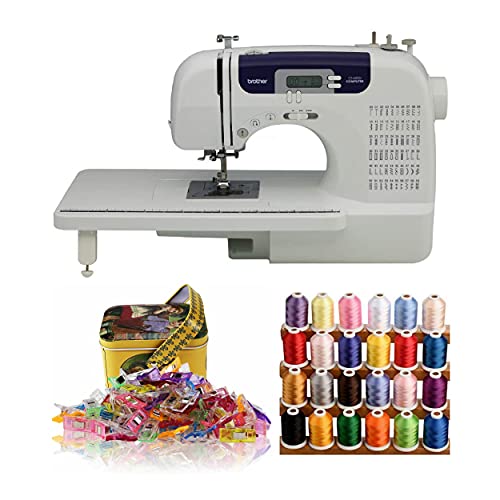 Brother CS6000i Sewing and Quilting Machine with 100 Sewing Clips and Polyester Embroidery Sewing Threads Bundle (3 Items)