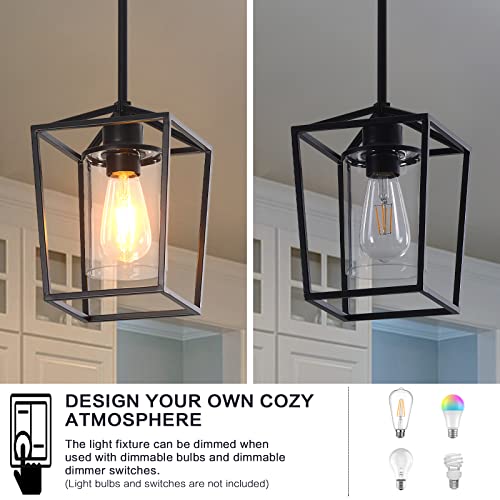 Pendant Light Fixture,Adjustable Black Iron Cage Farmhouse Metal Kitchen Island Hanging Light With Clear Glass Shade, Suitable For Kitchen Island, Entrance, Dining Room, Hallway(1 Light) #TOP5