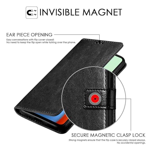 Image of WOW IMAGINE Shock Proof Flip Cover Back Case Cover for Tecno Pop 8 | Tecno Spark Go 2024 | Tecno Spark 20 (Flexible | Leather Finish | Card Pockets Wallet & Stand | Black)