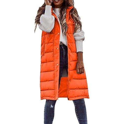 hlysgo Plus Size Womens Quilted Puffer Vest Sleeveless Hooded Winter Warm Jacket Side Zipper Hem Long Padded Outerwear3