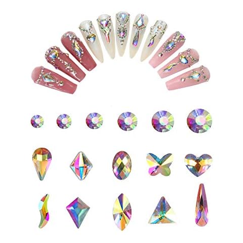 Rhinestones for Nails, 1728 Pcs Nail Art Rhinestones Crystals Charms with 120Pcs Multi Shapes Nail Gems Cover