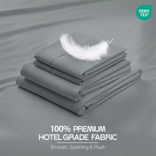 Image of 10-Pack Full Size Hotel Sheet Set, Soft Brushed Microfiber Commercial Sheets, Resort Quality Bedding, Deep Pocket, Shrink & Fade Resistant, Easy Care, Grey