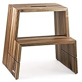 ALLROUNDER: Der massive Holzhocker mit praktischem Tragegriff kann auch als Fußauflage, Sitzgelegenheit, Beistelltisch, Blumenhocker oder Badhocker genutzt werden