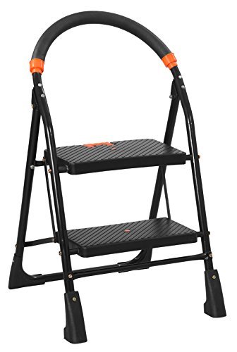 TNT THE NEXT TREND Ladder for Home use Heavy Duty Steel with Wide Steps and Top Platform with Anti Slip and Anti Skid Shoes can be Used as Step Stool in Office and Industrial Purpose (Black) (2 Step)