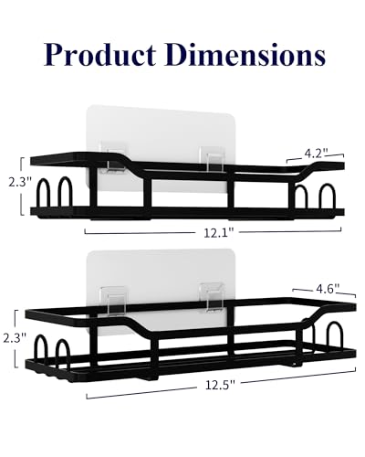 Image of Kitsure Shower Caddy - 2 Pack, No Drilling Shower Organizer with 8 Hooks, Rustproof Stainless Steel Shower Shelf for Inside Shower, Wall Mounted Shower Rack for Bathroom, Kitchen, Black