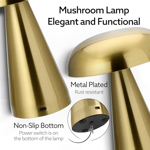 Brushed Silver Mushroom Table Lamp, Cordless Rechargeable LED Metal Lamp, Tap Touch 3-Color Modes Changing Light, Small Portable Accent Lamp for House, Restaurant, Hotel, Bars, Travel, Emergencies by Generic - Used condition - Image 5