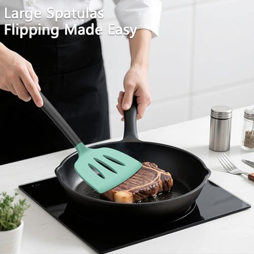 Image of Coukre 3 Pack Silicone Spatula Set, Heat Resistant to 500F, BPA-Free