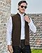 Kallspin Mens Wool Blend Sweater Cardigan Sleeveless Full Zip Cardigan Knit Retro Fall Casual Vest Sweater (Brown M)
