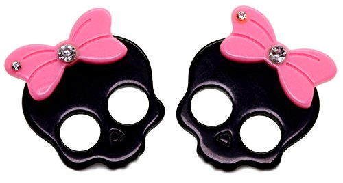 Bluebubble PUNK GIRL Black Skull With Candy Pink Bow Stud Earrings on Gift Card