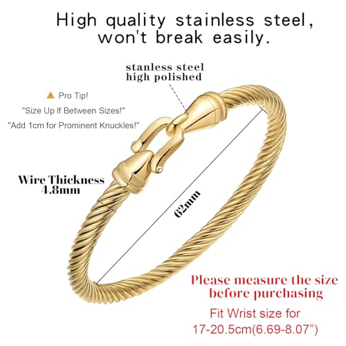 Elegant Yellow Gold Stainless Steel Twisted Cable Wire Cuff Bracelet for Women – Adjustable Vintage Bangle Jewelry Gift - Image 4