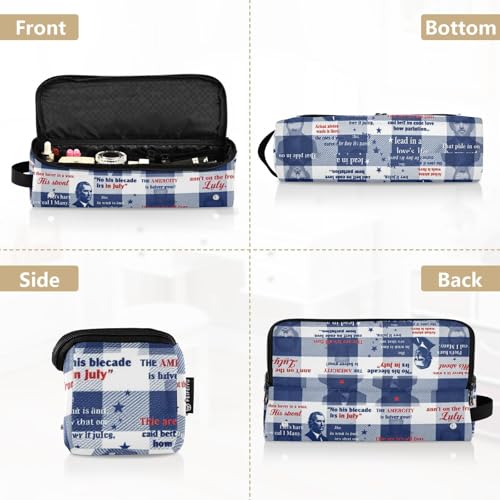 Bolsa de viaje para herramientas de cabello con tapete resistente al calor, diseño doble capa para plancha y accesorios, color azul marino con patrón de cuadros miniatura 5