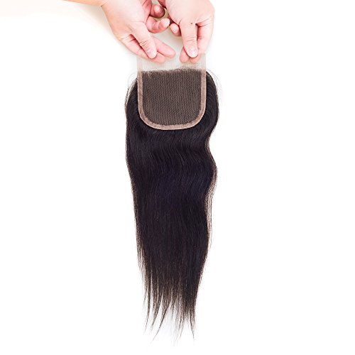 DFX Hair 8"~30" Brazilian Lace Closure 4x4 Free Part 100% Straight Human Hair Brazilian Virgin Hair, 6A Natural Color (16 inches Free Part)