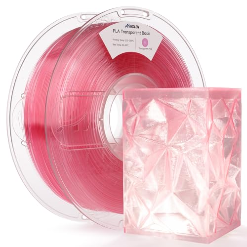 Image of AMOLEN 3D Printer Filament Crystal PLA Transparent 1.75mm, Crystal Pink Clear Printing, Low Warping & No-Bubbles, Dimensional Accuracy + /- 0.02 mm, Fits Most FDM 3D Printers, 1kg Spool(2.2lbs)