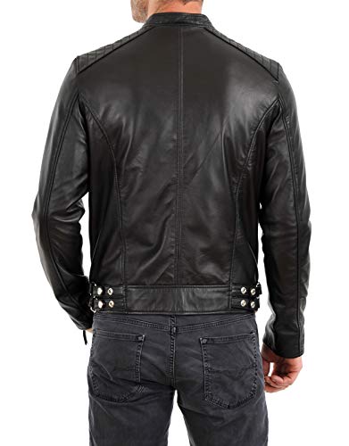 Image of 100% Leather Jacket for Men - Round Collar Slim Fit - Moto, Bomber, Biker Winter Casual Wear