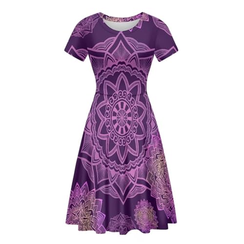 Image of HUGS IDEA Womens Puffy Swing Midi Dress Round Neck Short Sleeve Party A-Line Dresses