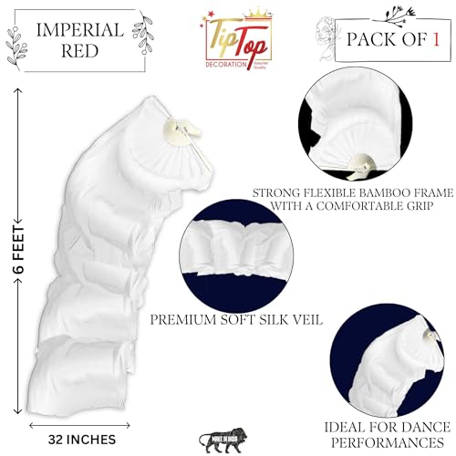 Image of Premium Dancing Long Veil Bamboo Folding Streamer Silk Hand Fan For Dance Shows (Angel Aura, Pack of 1 Piece)