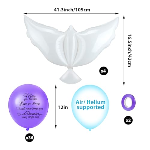 Image of Skylety 36 Pcs Memorial Balloons to Release with Dove Balloon, Purple | Helium, Remembrance for Heavenly Birthday, Memorial Services, Release in Sky Ceremony, Forever in Hearts Messages