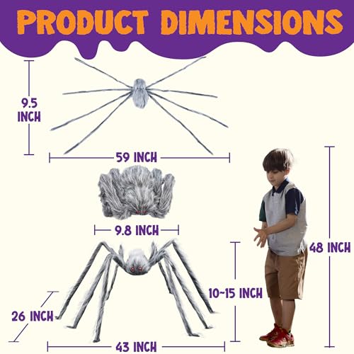 Image of JOYIN Halloween Outdoor Decorations Giant Spider, Scary Large Spider Props for Yard Lawn Halloween Outside Decor and Indoor Party Decor, Gray (Standing Height is 15 inches)