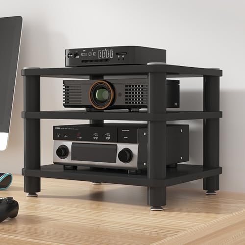 Image of Modern Stereo Cabinet & AV Media Stand, Record Player Storage Rack with Ample Space for CDs, DVD Players(Black,50x35cm /19.7x13.8in)