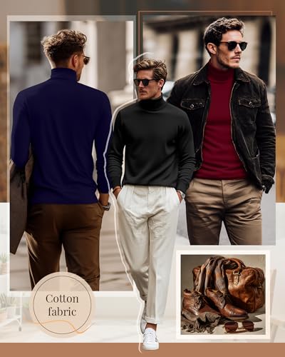 Ficerd 3 Pack Men's Turtleneck Shirts, Long Sleeve Cotton Pullover Sweaters Mock Neck Knitted T Shirt Basic Slim Fit Tee Tops2