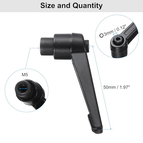Image of uxcell 4pcs Clamping Lever Adjustable Handle Set Metric M5 x 40mm Male & M5 Female Thread Level Handles Hand Stud Knobs Quick Release Black for Lathe Machinery