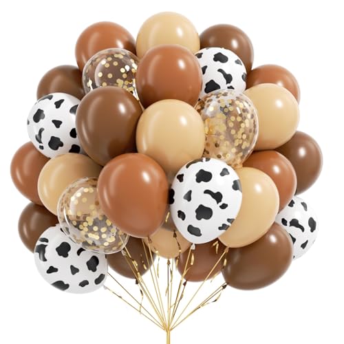 Brown Western Balloons Brown Nude Gold Confetti Cow Print Latex Cowboy Balloons for Farm Cowboy Western Baby Shower Birthday Party Decorations