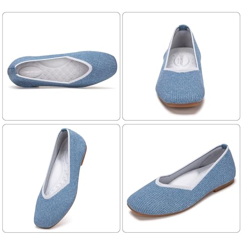Image of Frank Mully Womens Casual Flat Shoes Square Toe Shoes Knitted Work Flat Comfort Dressy Flat Shoes for Daily Washable