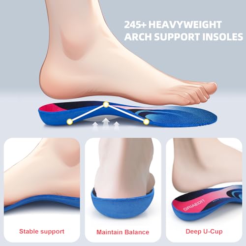 Image of Plantar Fasciitis Insoles for Men Women, High Arch Support Orthotic Inserts for Flat Feet Pain Relief, Shock Absorbing Inserts for Standing All Day, Work Boots 2 Pairs M7-7.5 /W9-9.5