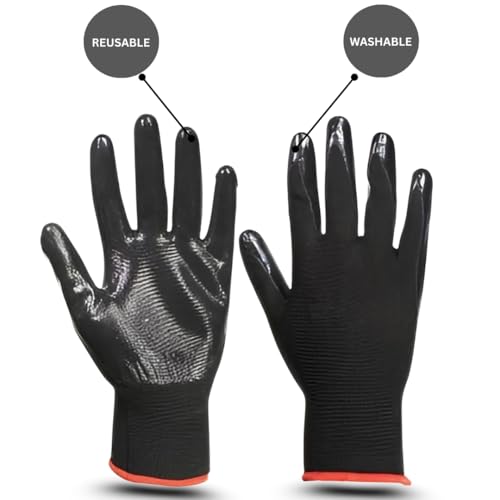 Image of Nylon Safety Hand Gloves For General Construction, Recycling, Agriculture, Handling Glass And Metal Sheet, Gardening- Black (5Pair)