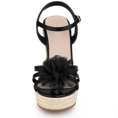 Allegra K Allegra K Women's Flower Platform Espadrilles Wedge Heel Black Sandals 6.5 M US