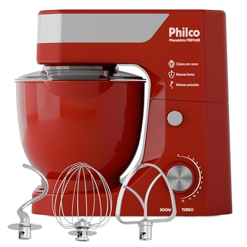 Philco Batedeira Planetária 5L 12 Velocidades 900W PBP90B 220V Aço inoxidável Vermelho