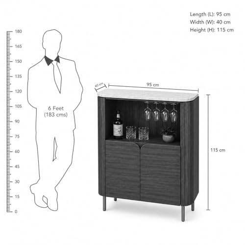 Image of The Attic Carlston Bar Cabinet, Hard and Soft Drinks Bar Storage Cabinet, Wine Wisky Scotch, Round Bar for Home, Teak Finish