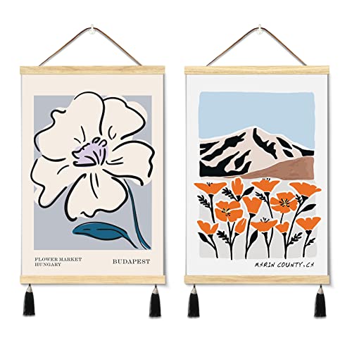 Liyaoli Flower Market Poster Wooden Magnetic Poster Frame Mountain Wall Art Canvas Poster 2 Set Of 16 X 24 Inch Boho Room Decor For Teen Girls Bedroom Wall Decor Above Bed #TOP15