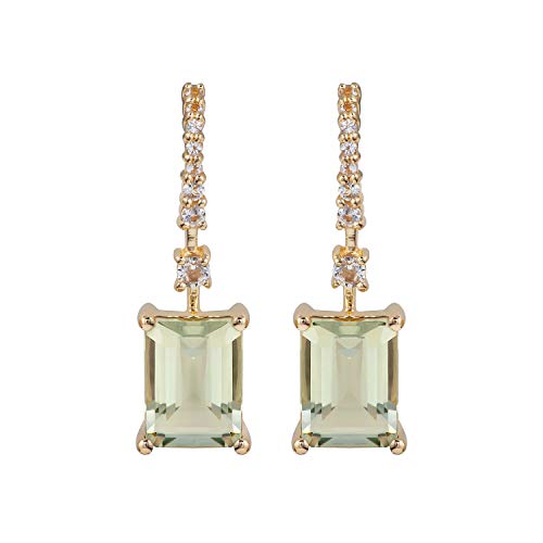 10K Yellow Gold Emerald-Cut Green Amethyst And White Topaz Dangle Earrings #TOP21